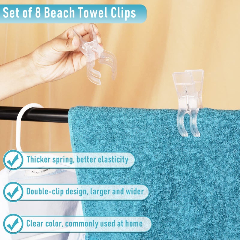 Lzttyee Clear White Beach Towel Clips Plastic Clothing Hanger Clamp Keep Your Towels from Blowing Away-Beach Chair or Pool Loungers on Your Cruise (8Pcs) - Image 5